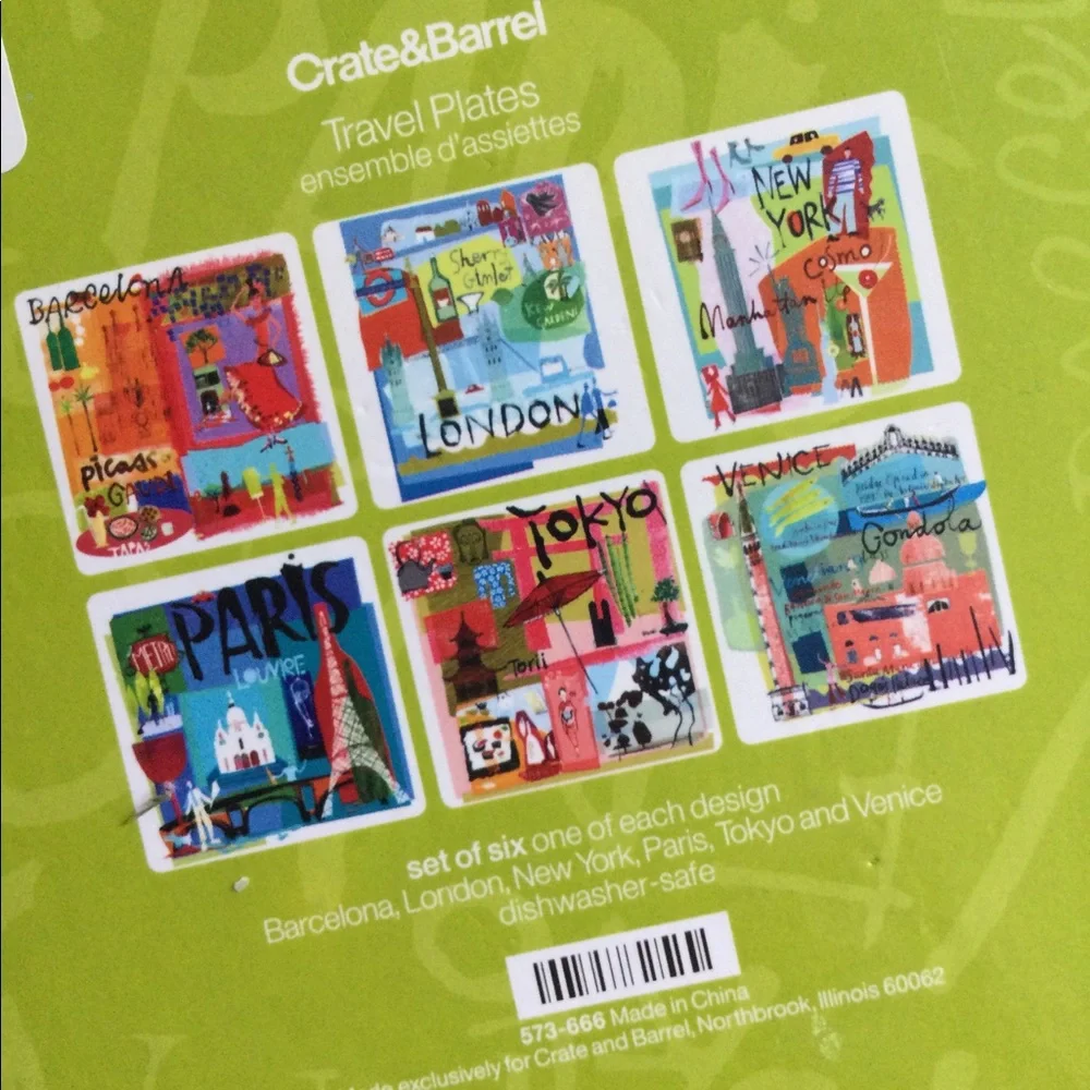 Set of 6 Crate&Barrel Travel World City appetizer plates